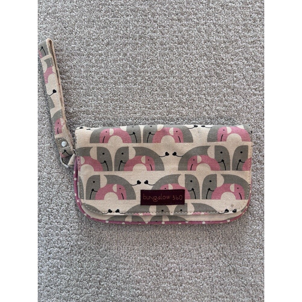 Bungalow 360 Elephant Wristlet Clutch Canvas Purse Whimsical Geometric Playful